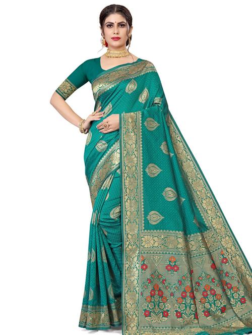 women's floral green colored saree with blouse - 17915049 - Very Small Image - 1