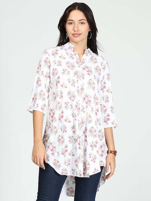 curved hem floral top - 17915255 - Very Small Image - 1