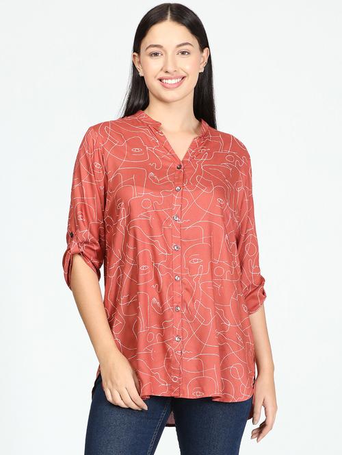 mandarin neck printed top - 17915273 - Very Small Image - 1