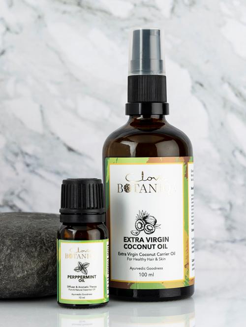 clovia botaniqa ayurvedic refreshing oil combo - peppermint essential oil -10ml & extra virgin coconut oil -100ml - 17920959 - Very Small Image - 1