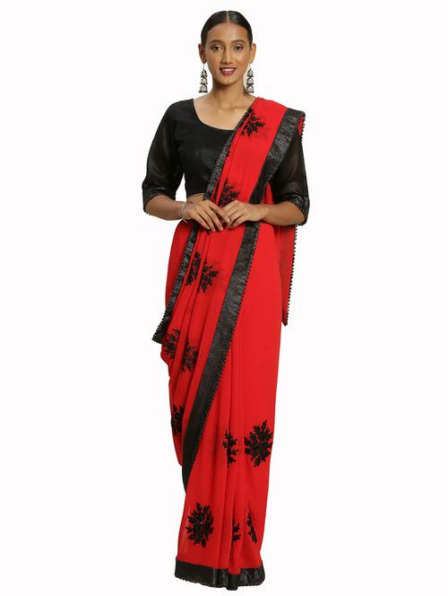 lace detailed embroidered saree with blouse - 17921874 - Very Small Image - 1