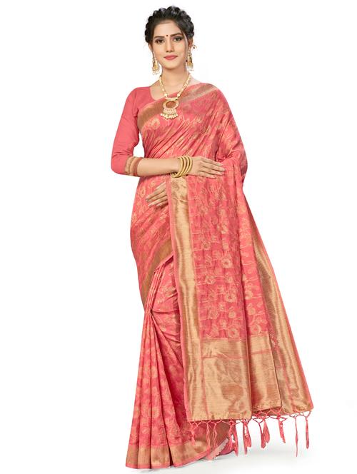 floral woven saree with blouse - 17921996 - Very Small Image - 1