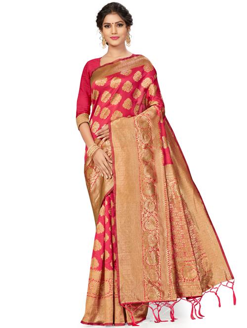 magenta woven saree with blouse - 17922011 - Very Small Image - 1