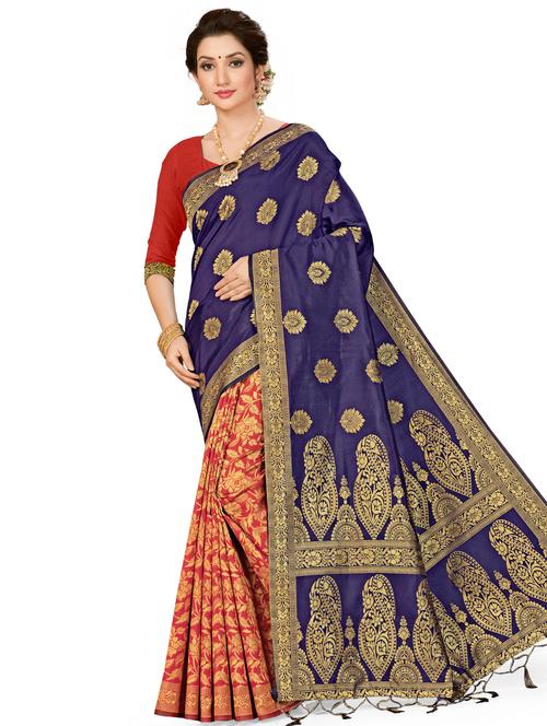navy silk blend saree - 17922014 - Very Small Image - 1