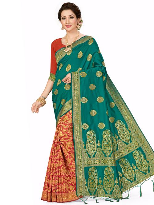 self design woven saree with blouse - 17922015 - Very Small Image - 1