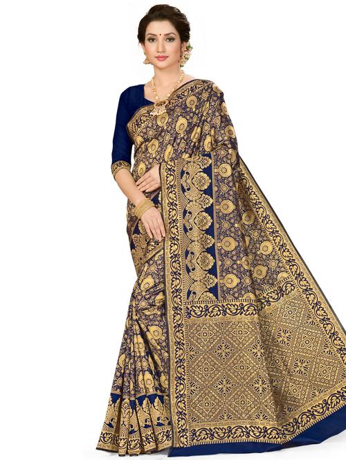 navy silk blend saree - 17922023 - Very Small Image - 1