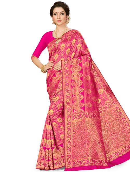 magenta woven saree with blouse - 17922024 - Very Small Image - 1
