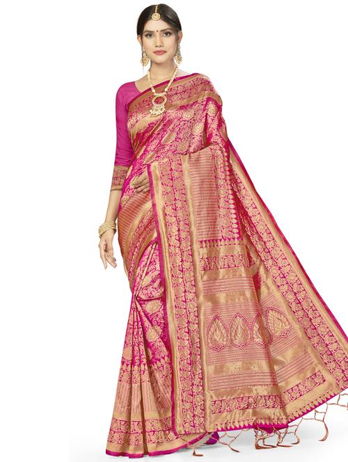 magenta woven saree with blouse - 17922033 - Very Small Image - 1