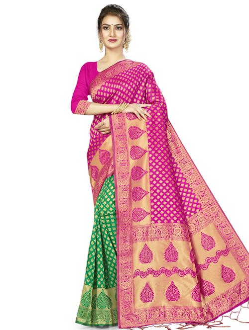 half & half woven saree - 17922045 - Very Small Image - 1