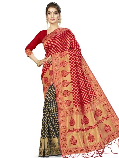 half & half woven saree with blouse - 17922046 - Very Small Image - 1