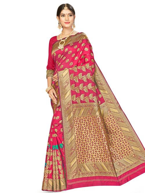 magenta woven saree with blouse - 17922078 - Very Small Image - 1