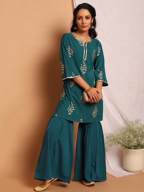 foil print kurta sharara set - 17922813 - Very Small Image - 1