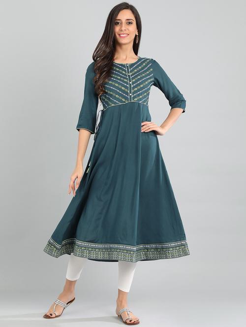 teal flared kurta - 17923013 - Very Small Image - 1