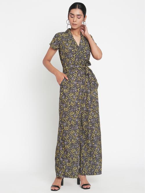 tie front printed full leg jumpsuit - 17923207 - Very Small Image - 1