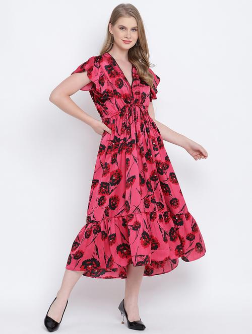 v-neck floral a-line dress - 17923598 - Very Small Image - 1
