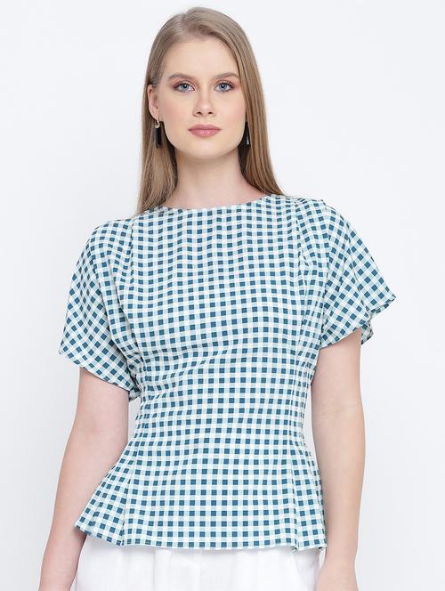 round neck checkered top - 17923632 - Very Small Image - 1