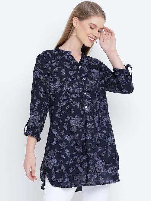 mandarin neck floral tunic - 17923650 - Very Small Image - 1