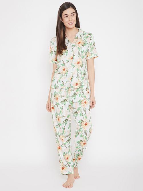 lapel neck floral nightwear pajama set - 17923756 - Very Small Image - 1