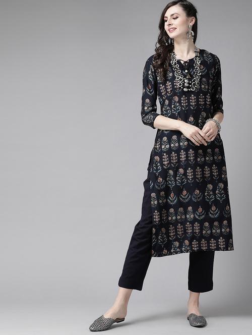 navy silk kurta pant set - 17924499 - Very Small Image - 1