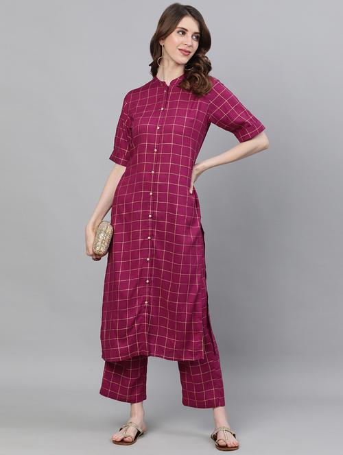 checkered kurta palazzo set - 17924503 - Very Small Image - 1