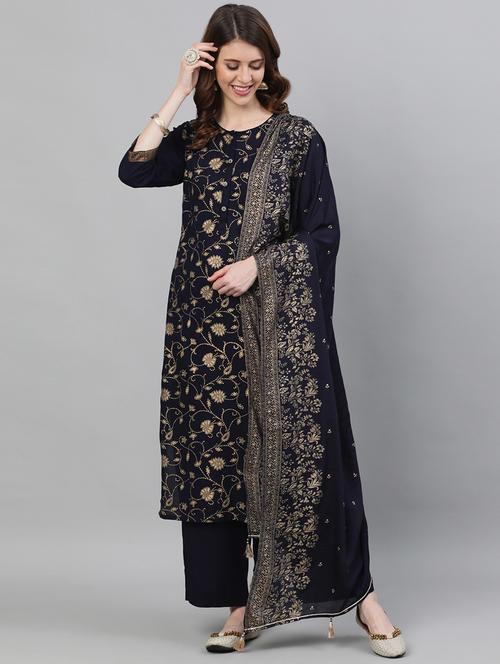 navy rayon kurta palazzo set - 17924523 - Very Small Image - 1