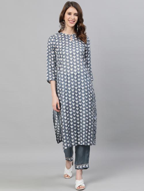 grey silk kurta palazzo set - 17924529 - Very Small Image - 1