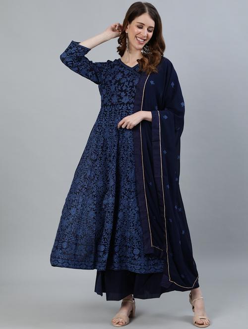 navy anarkali kurta - 17924570 - Very Small Image - 1