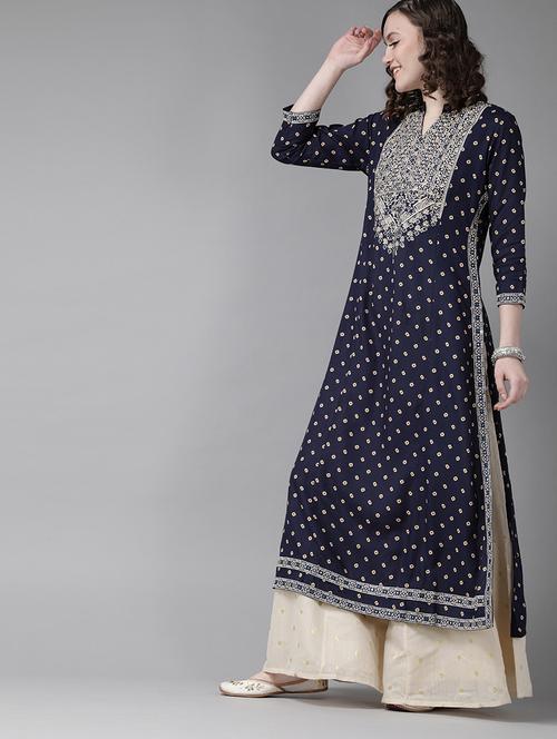 navy straight kurta - 17924574 - Very Small Image - 1