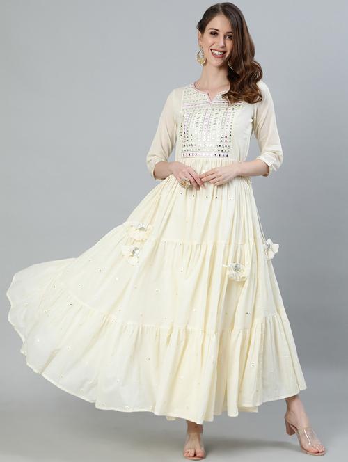 offwhite cotton anarkali kurta - 17924579 - Very Small Image - 1