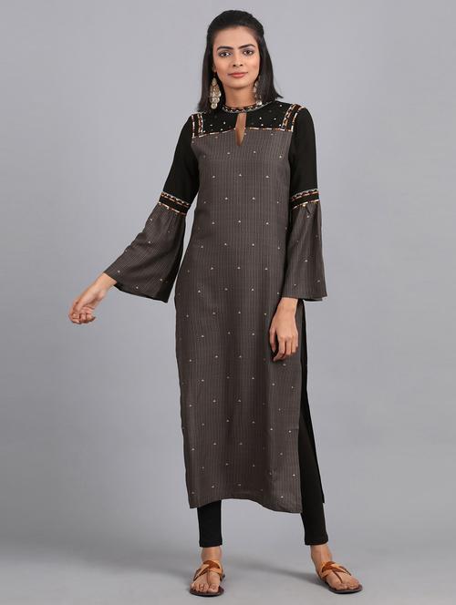 bell sleeves straight kurta - 17924866 - Very Small Image - 1