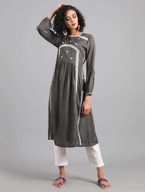 embroidered a-line kurta - 17924886 - Very Small Image - 1