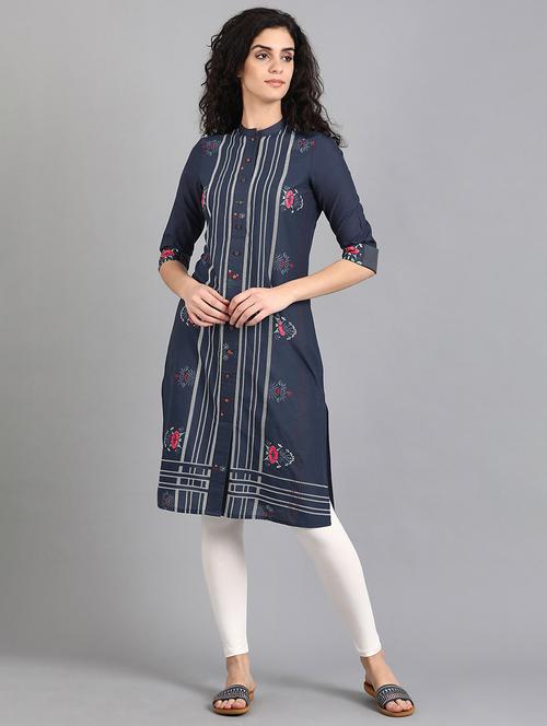 navy blue straight kurta - 17924998 - Very Small Image - 1