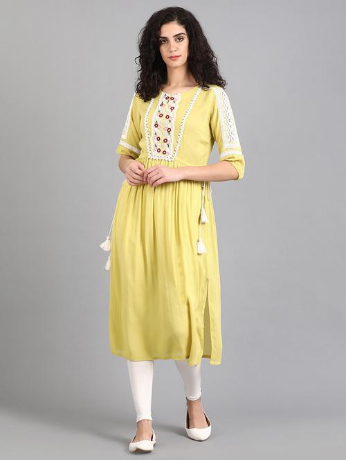 lace detailed a-line kurta - 17925064 - Very Small Image - 1