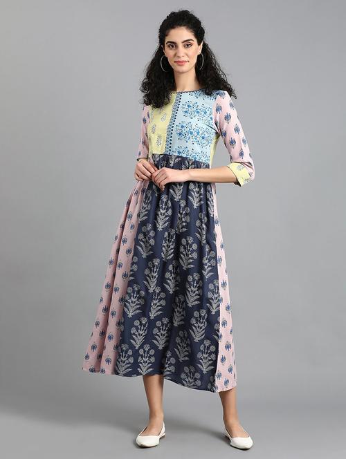 color block a-line ethnic dress - 17925073 - Very Small Image - 1