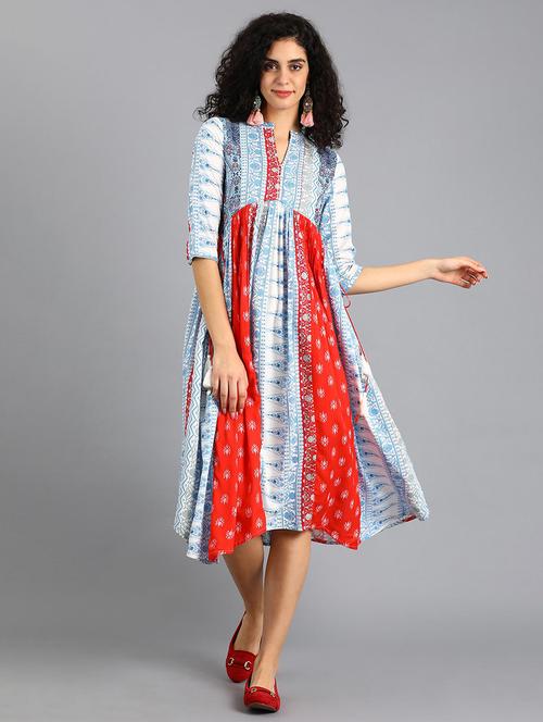 color block a-line ethnic dress - 17925074 - Very Small Image - 1