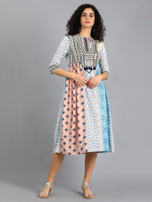 color block a-line ethnic dress - 17925076 - Very Small Image - 1