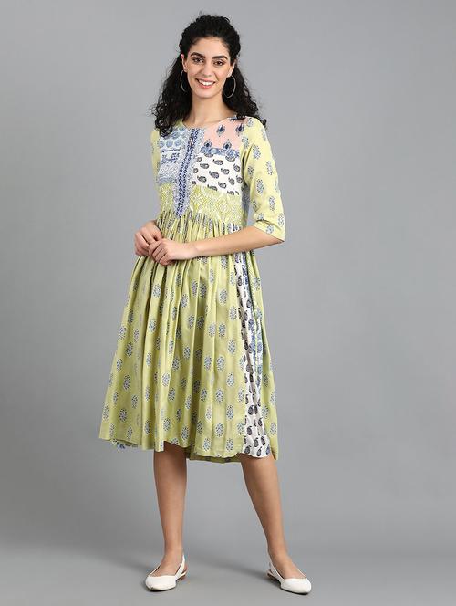 color block a-line ethnic dress - 17925078 - Very Small Image - 1