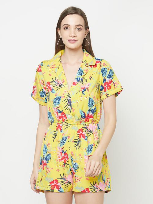 lapel neck floral romper - 17925219 - Very Small Image - 1