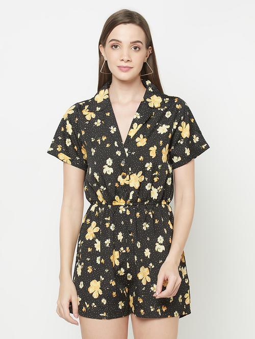 lapel neck floral romper - 17925220 - Very Small Image - 1