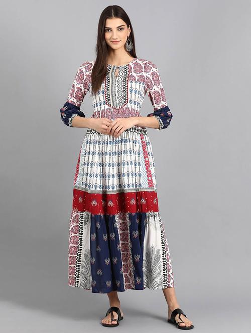 blue viscose flared ethnic dress - 17925278 - Very Small Image - 1
