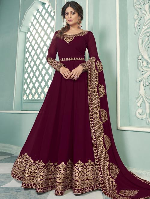 embroidered semi-stitched suit - 17925556 - Very Small Image - 1