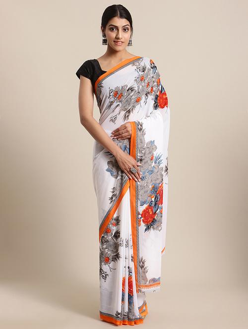 floral printed saree with blouse - 17925653 - Very Small Image - 1
