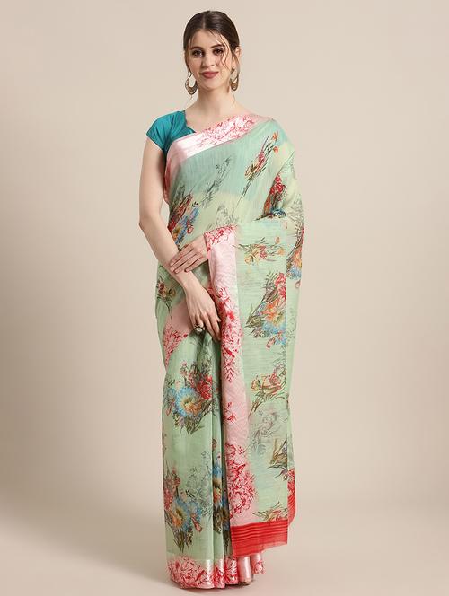 floral printed saree with blouse - 17925689 - Very Small Image - 1