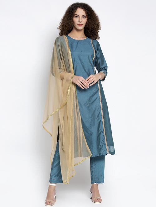 teal silk suit set - 17926099 - Very Small Image - 1