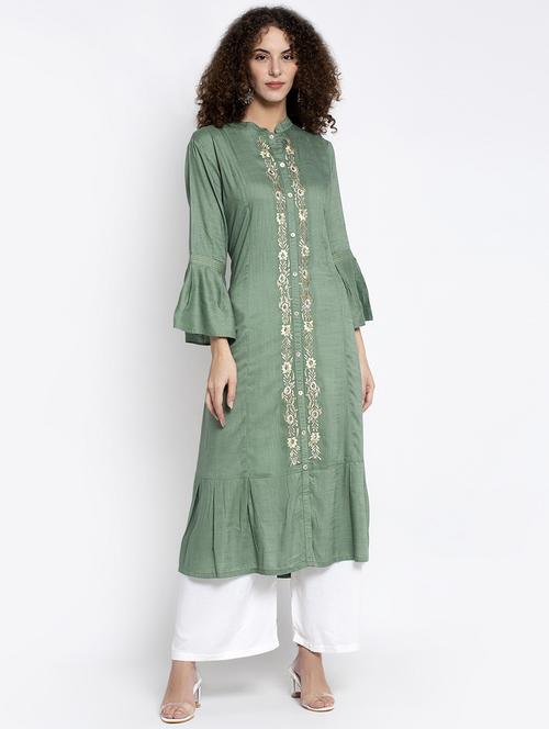 embroidered a-line kurta - 17926116 - Very Small Image - 1