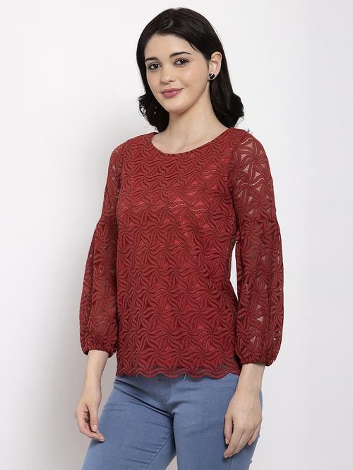 round neck self design top - 17926184 - Very Small Image - 1