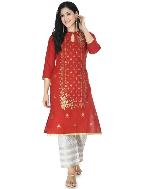 gold print kurta palazzo set - 17926233 - Very Small Image - 1