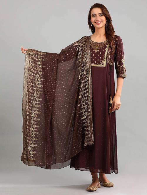 brown polyester dupatta - 17927081 - Very Small Image - 1