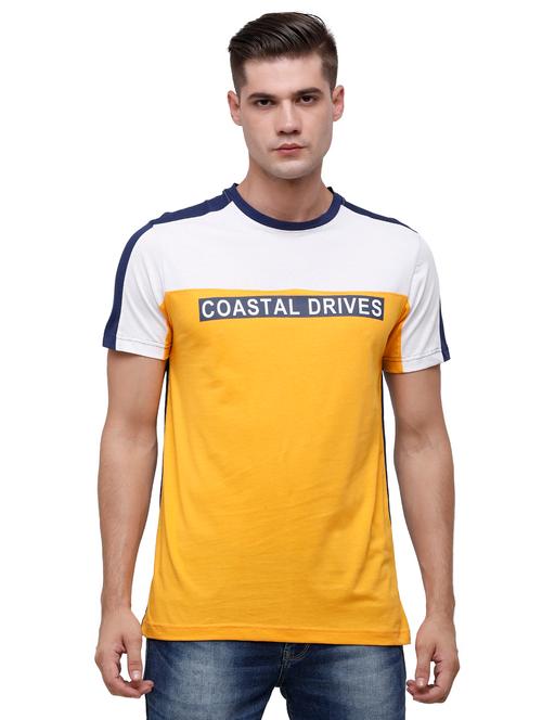 yellow color block cut & sew t-shirt - 17927126 - Very Small Image - 1