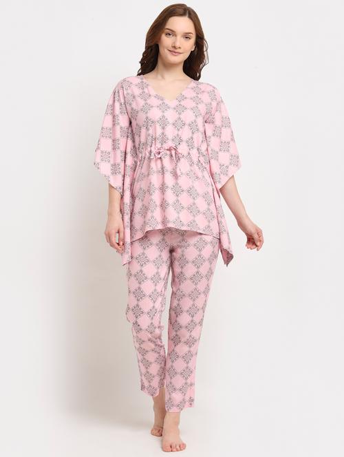 pink printed nightwear pajama set - 17927587 - Very Small Image - 1